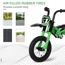 Green 12" Kids Balance Bike, No Pedal Training Bicycle, Motorbike Style