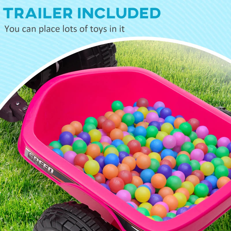 Pink 6V Quad Bike with Back Trailer for Toddlers 18-36 Months