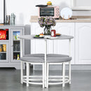 Modern Round Dining Table Set with 4 Upholstered Stools - Grey