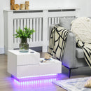 White High Gloss Bedside Table with RGB LED Light and Drawers