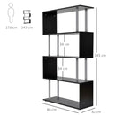 Black S-Shaped 5-Tier Bookcase - Modern Freestanding Storage Shelf (80 x 30 x 145cm)