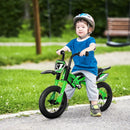 Green 12" Kids Balance Bike, No Pedal Training Bicycle, Motorbike Style