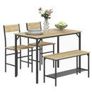 4-Piece Dining Set with Table, Chairs, and Bench - Grey
