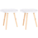 White Carved Floral Round Coffee Table Set, Tray-Style Top, Wood Legs