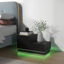 Black High Gloss Bedside Table with RGB LED Light and Drawers
