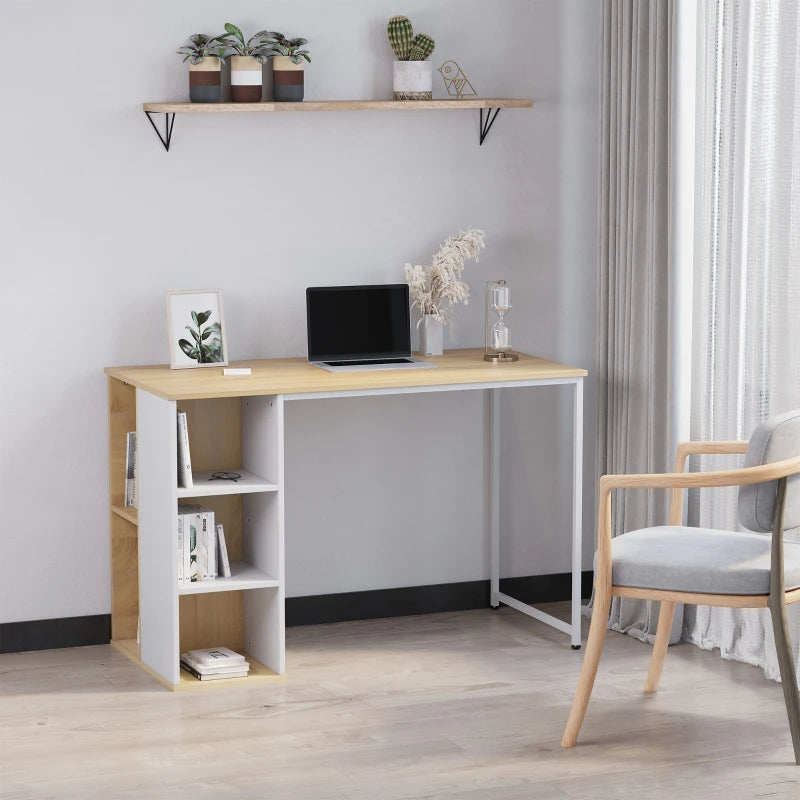Oak Tone 3-Tier Storage Computer Desk with Side Compartments