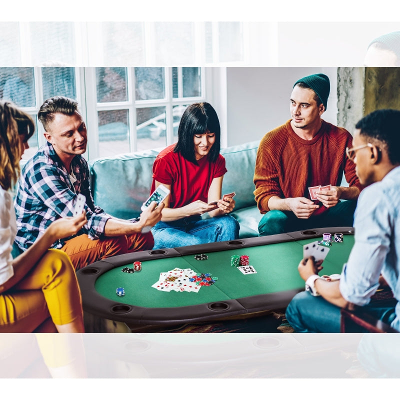 Black 10-Seater Folding Poker Table with Drink Holders