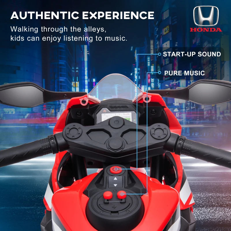 Red Kids 6V Honda Licensed Motorcycle with Music & Training Wheels