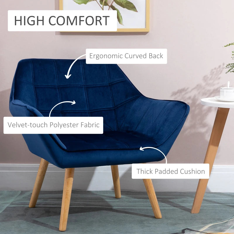 Blue Modern Armchair Set with Wide Arms and Slanted Back