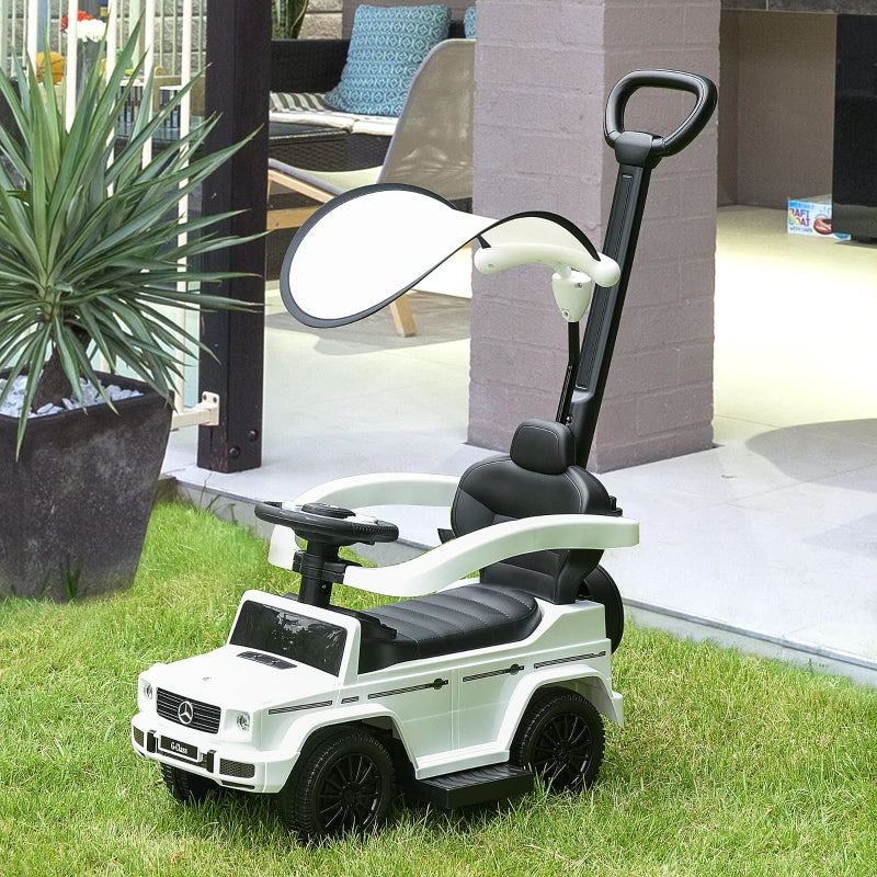 White 3-in-1 Kids Ride-On Push Car with Horn and Steering Wheel