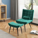 Green Upholstered Accent Chair Set with Footstool - Modern Armless Design