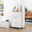White Slim Shoe Cabinet with 3 Flip Drawers, Adjustable Shelves - 12 Pair Shoe Organizer