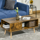 Rustic Brown Coffee Table with Open Storage Shelves and Solid Wood Legs