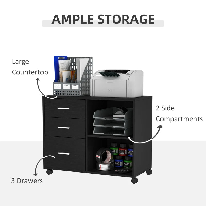 Black Freestanding Printer Stand with 3 Drawers and 2 Shelves - Modern Style