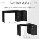 Black L-Shaped Computer Desk with Storage Shelf and Drawer