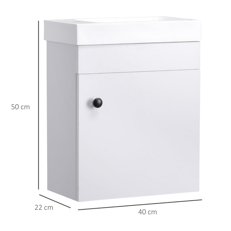 White Wall Mounted Bathroom Vanity with Basin and Storage