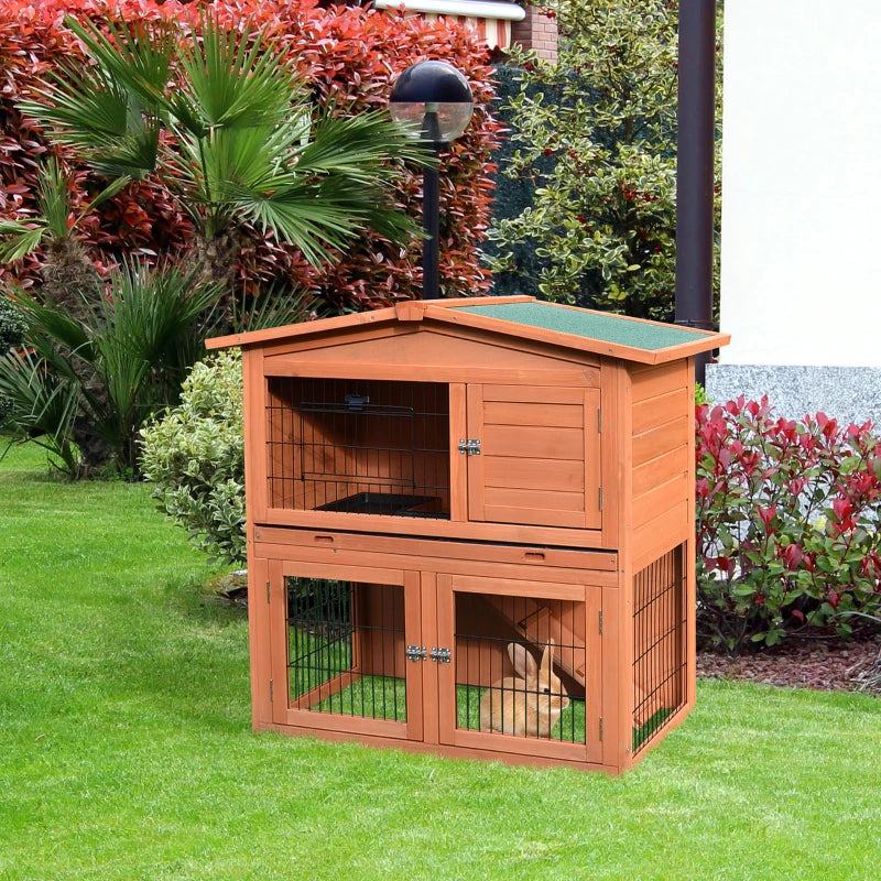 2-Tier Outdoor Rabbit Hutch with No-Leak Tray - Grey, 100.5 x 55 x 101 cm