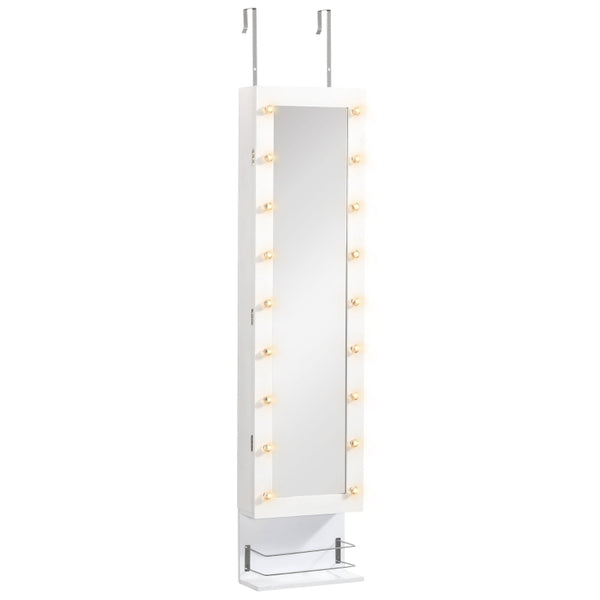 White Wall-Mounted Jewellery Cabinet with Lights and Brush Holder