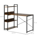 Brown 4-Tier Storage Computer Desk with Bookshelf, Metal Frame - 120 x 70 x 120cm