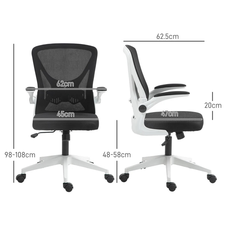 Black & White Mesh Office Chair with Flip-Up Arms