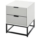 White 2-Drawer Bedside Table with Metal Base