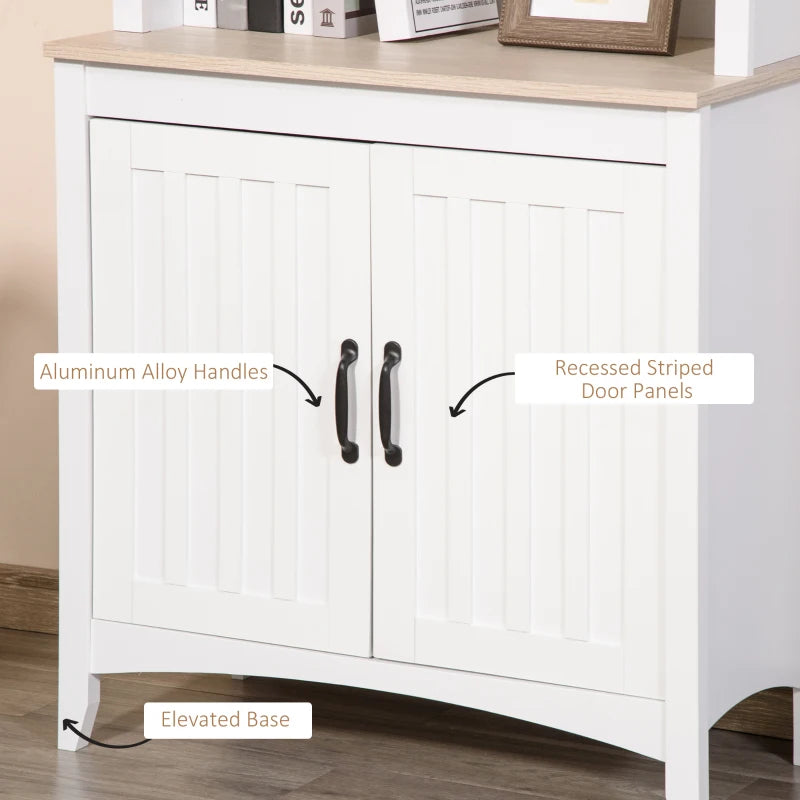 White Tall Kitchen Cupboard with 3 Open Shelves and Double Door Cabinet