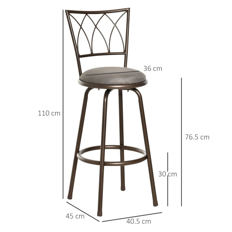 Bronze Swivel Bar Chairs Set - Upholstered Metal Frame with Backrest & Footrest