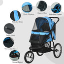 Blue Pet Stroller for Medium and Small Dogs - Foldable Jogger with Adjustable Canopy and Washable Cushion