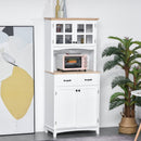White Kitchen Storage Cabinet with Glass Doors and Drawers