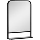 Black Square Wall Mirror with Storage Shelf, 70 x 50 cm - Modern Mirrors for Living Room, Bedroom