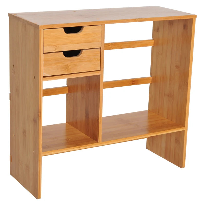 Bamboo Desktop Organizer with Drawers and Compartments