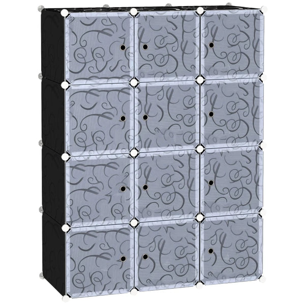 Modular White and Black 12-Cube Bedroom Wardrobe with Hanging Rails