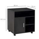 Black Mobile Printer Stand with Storage and Wheels - Modern Office Desk Unit