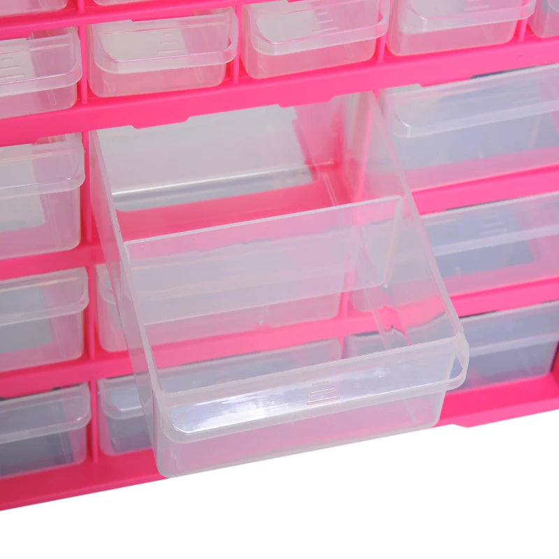 39-Drawer Rose Red Plastic Storage Cabinet, 38x16x47.5 cm