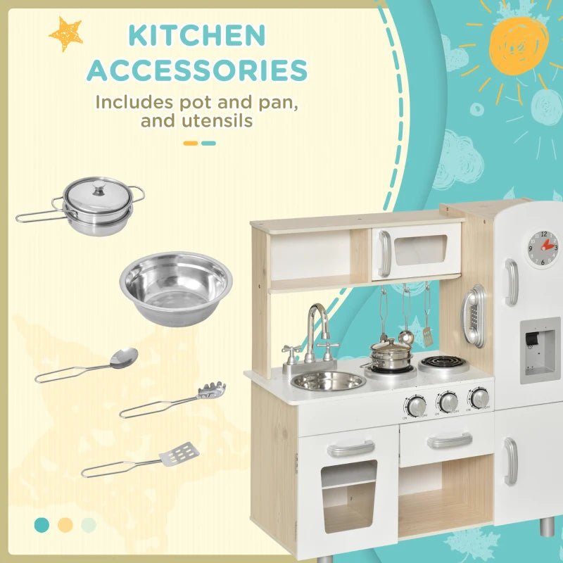 White Kids Wooden Toy Kitchen Set with Role Play Phone