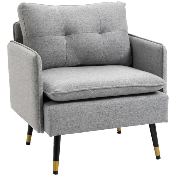 Grey Button Tufted Accent Chair for Living Room and Bedroom