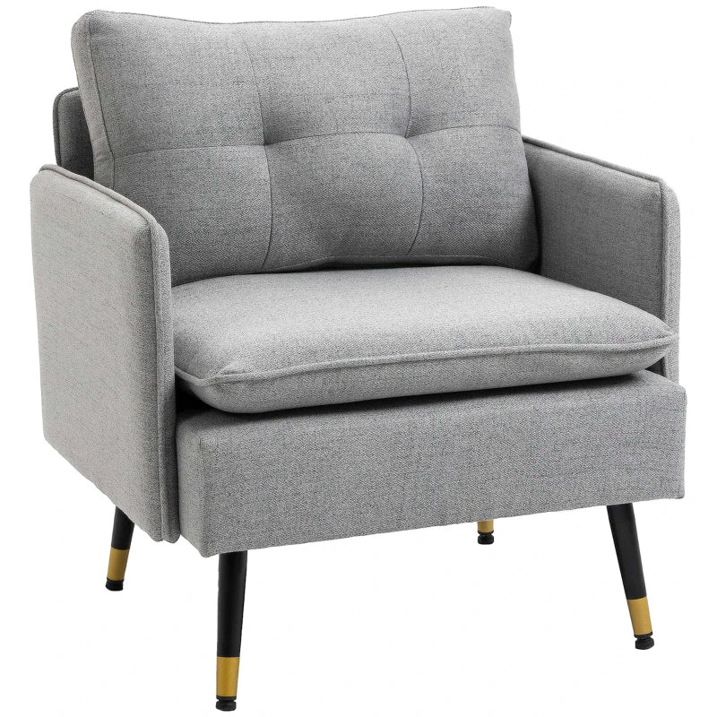 Grey Button Tufted Accent Chair for Living Room and Bedroom