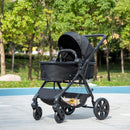 Black Foldable Baby Stroller with Reclining Backrest and Adjustable Canopy
