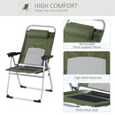 Green Folding Camping Chair with Adjustable Recliner Seat and Pillow