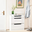 White Shoe Storage Cabinet with Slide Out Drawer and Glass Top