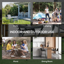 Black Round Outdoor Folding Patio Table with Imitation Marble Glass Top