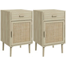 Rattan Boho Bedside Tables Set of 2, Natural Wood Effect