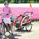 Red Child Bike Trailer for 2 Kids with 360° Rotatable Design