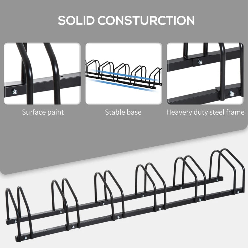 Black Bike Parking Rack for Floor or Wall Mount - 6 Racks, 179L x 33W x 27H