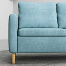 Blue Fabric Two Seater Sofa with Wood Legs and Pockets