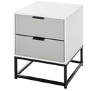 White 2-Drawer Bedside Table with Metal Base