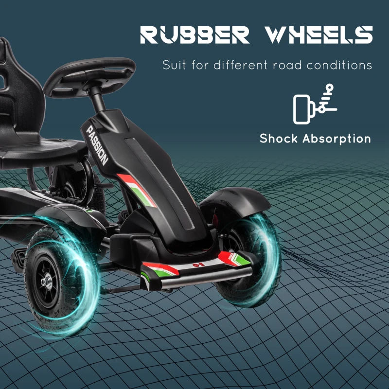 Black Metal Kids Pedal Go Kart with Adjustable Seat & Inflatable Tyres
