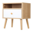 Natural Wood Bedside Table with Drawer and Shelf