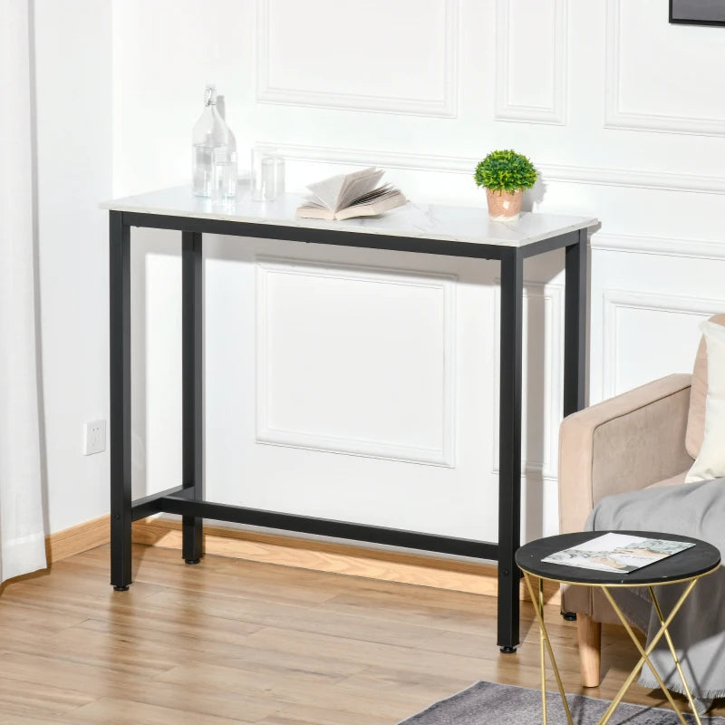 Marble Grain Bar Table with Adjustable Footpads, 120x40x100cm, White & Black