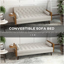 Beige Button-Tufted 3-Seater Sofa Bed Recliner